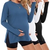 image:image3 Pack Women Maternity Shirts Long Sleeve Pregnancy Tops with Thumb HoleBlackWhiteBlue