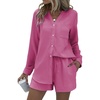 image:imageEkouaer Summer Outfits for Women 2 Piece Sets Lounge Sets V Neck Button Down Shirt and Shorts Loungewear with PocketsHot Pink