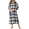 image:imageEkouaer Women Zip Up Robe Fleece Long Sleeves Soft Housecoat with PocketsBlack White Plaid