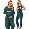 image:imageWomen 3PCS Maternity Robe Sets Nursing Pajamas Postpartum Breastfeeding PjsLake Green
