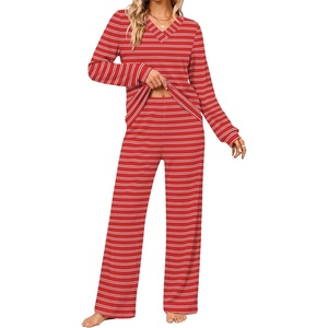 image:imageEkouaer Lounge Sets for Women Long Sleeve 2 Piece Pajamas Set with PocketsRed White Stripe