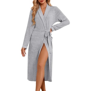 image:imageEkouaer Robes for Women Long Knit Bathrobe Soft Lightweight Kimono RobesLight Heather Gray