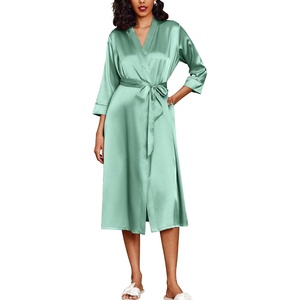 image:imageEkouaer Silk Robes for Women Long Satin Bride Bridesmaid Robe with PocketsGray Green