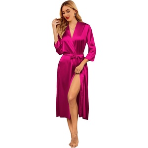 image:imageEkouaer Silk Robes for Women Long Satin Bride Bridesmaid Robe with PocketsHot Pink