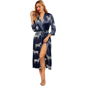 image:imageEkouaer Silk Robes for Women Long Satin Bride Bridesmaid Robe with PocketsNavy Zebra