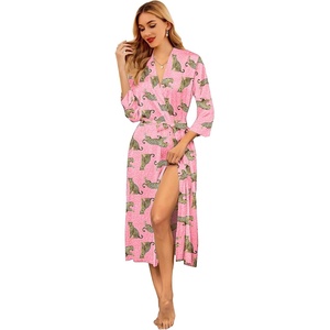 image:imageEkouaer Silk Robes for Women Long Satin Bride Bridesmaid Robe with PocketsPink Leopard