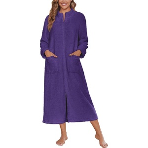 image:imageEkouaer Women Zip Up Robe Fleece Long Sleeves Soft Housecoat with PocketsPurple