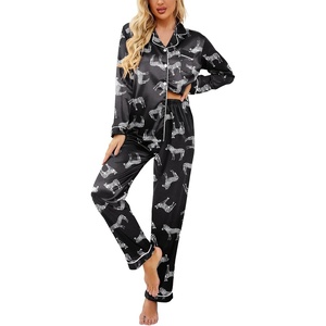 image:imageEkouaer Womens Satin Silky Pajama Set Classic Pattern Button Down Pjs SetBlack Zebra 03