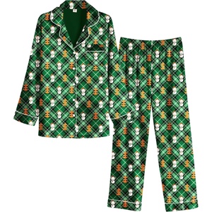 image:imageEkouaer Womens Satin Silky Pajama Set Classic Pattern Button Down Pjs SetGreen Christmas Teddy 02