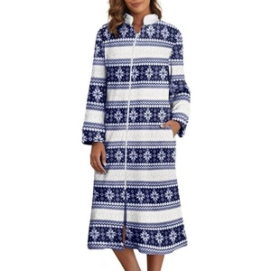 image:imageEkouaer Womens Zipper Front Robes Full Length Warm Nightgowns with PocketsBlue Snowflake