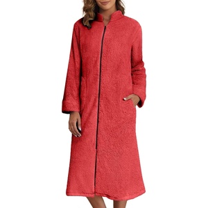 image:imageEkouaer Womens Zipper Front Robes Full Length Warm Nightgowns with PocketsStrong Red