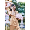 image:imageEkouaer 2 Piece Satin Short Sleeve Pajamas Set Button Down SleepwearAlmond