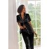 image:imageEkouaer 2 Piece Satin Short Sleeve Pajamas Set Button Down SleepwearBlack