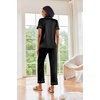 image:imageEkouaer 2 Piece Satin Short Sleeve Pajamas Set Button Down SleepwearBlack