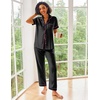 image:imageEkouaer 2 Piece Satin Short Sleeve Pajamas Set Button Down SleepwearBlack Pink