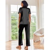 image:imageEkouaer 2 Piece Satin Short Sleeve Pajamas Set Button Down SleepwearBlack Pink