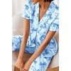 image:imageEkouaer 2 Piece Satin Short Sleeve Pajamas Set Button Down SleepwearBlue Bow
