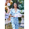 image:imageEkouaer 2 Piece Satin Short Sleeve Pajamas Set Button Down SleepwearBlue Bow