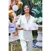 image:imageEkouaer 2 Piece Satin Short Sleeve Pajamas Set Button Down SleepwearBlue Bow Flower