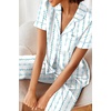 image:imageEkouaer 2 Piece Satin Short Sleeve Pajamas Set Button Down SleepwearBlue Bow Flower