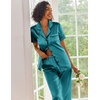 image:imageEkouaer 2 Piece Satin Short Sleeve Pajamas Set Button Down SleepwearBlue Green