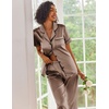 image:imageEkouaer 2 Piece Satin Short Sleeve Pajamas Set Button Down SleepwearBrown