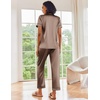 image:imageEkouaer 2 Piece Satin Short Sleeve Pajamas Set Button Down SleepwearBrown