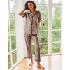 image:imageEkouaer 2 Piece Satin Short Sleeve Pajamas Set Button Down SleepwearBrown
