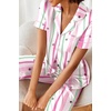 image:imageEkouaer 2 Piece Satin Short Sleeve Pajamas Set Button Down SleepwearColorful Striped Stars