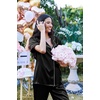image:imageEkouaer 2 Piece Satin Short Sleeve Pajamas Set Button Down SleepwearDark Black