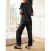 image:imageEkouaer 2 Piece Satin Short Sleeve Pajamas Set Button Down SleepwearDark Black