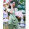 image:imageEkouaer 2 Piece Satin Short Sleeve Pajamas Set Button Down SleepwearGossamer Green