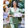 image:imageEkouaer 2 Piece Satin Short Sleeve Pajamas Set Button Down SleepwearGossamer Green