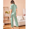 image:imageEkouaer 2 Piece Satin Short Sleeve Pajamas Set Button Down SleepwearGossamer Green