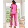 image:imageEkouaer 2 Piece Satin Short Sleeve Pajamas Set Button Down SleepwearLeopard Hot Pink