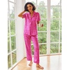 image:imageEkouaer 2 Piece Satin Short Sleeve Pajamas Set Button Down SleepwearLeopard Hot Pink