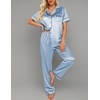 image:imageEkouaer 2 Piece Satin Short Sleeve Pajamas Set Button Down SleepwearLight Blue