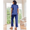 image:imageEkouaer 2 Piece Satin Short Sleeve Pajamas Set Button Down SleepwearNavy Blue