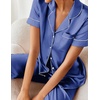 image:imageEkouaer 2 Piece Satin Short Sleeve Pajamas Set Button Down SleepwearNavy Blue