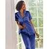 image:imageEkouaer 2 Piece Satin Short Sleeve Pajamas Set Button Down SleepwearNavy Blue