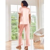 image:imageEkouaer 2 Piece Satin Short Sleeve Pajamas Set Button Down SleepwearPink