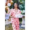 image:imageEkouaer 2 Piece Satin Short Sleeve Pajamas Set Button Down SleepwearPink Bow