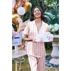 image:imageEkouaer 2 Piece Satin Short Sleeve Pajamas Set Button Down SleepwearPink Bow Flower