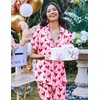 image:imageEkouaer 2 Piece Satin Short Sleeve Pajamas Set Button Down SleepwearPink Love