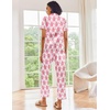 image:imageEkouaer 2 Piece Satin Short Sleeve Pajamas Set Button Down SleepwearPink Monkey