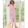 image:imageEkouaer 2 Piece Satin Short Sleeve Pajamas Set Button Down SleepwearPink Monkey