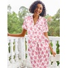 image:imageEkouaer 2 Piece Satin Short Sleeve Pajamas Set Button Down SleepwearPink Monkey
