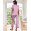 image:imageEkouaer 2 Piece Satin Short Sleeve Pajamas Set Button Down SleepwearPurple Pink