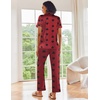 image:imageEkouaer 2 Piece Satin Short Sleeve Pajamas Set Button Down SleepwearRed Loved