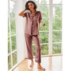 image:imageEkouaer 2 Piece Satin Short Sleeve Pajamas Set Button Down SleepwearSudan Brown